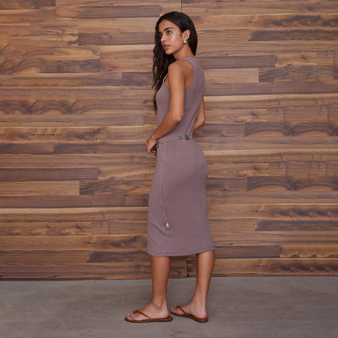 VESTIDO MIDI DE RIB BEIGE 05471
