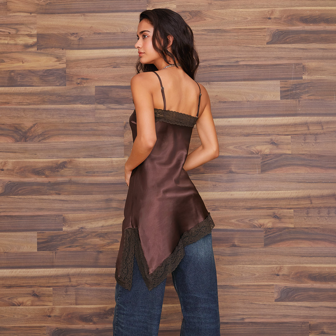 VESTIDO LENCERO ENCAJE CAFÉ 47270