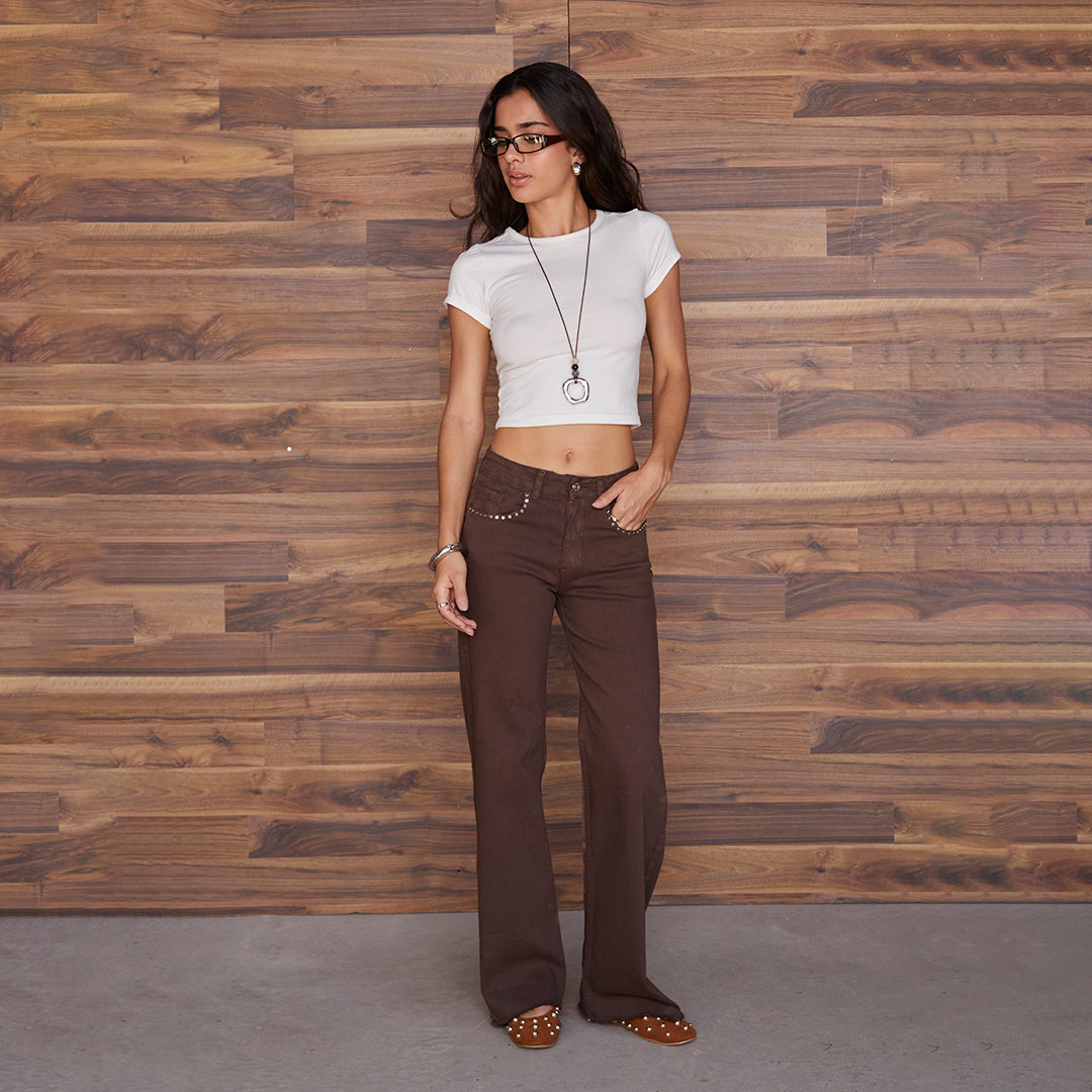 JEANS WIDE LEG CAFÉ RECTO 48524