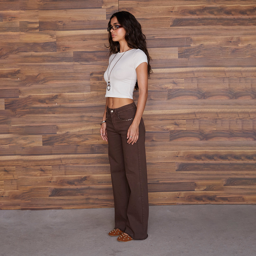 JEANS WIDE LEG CAFÉ RECTO 48524