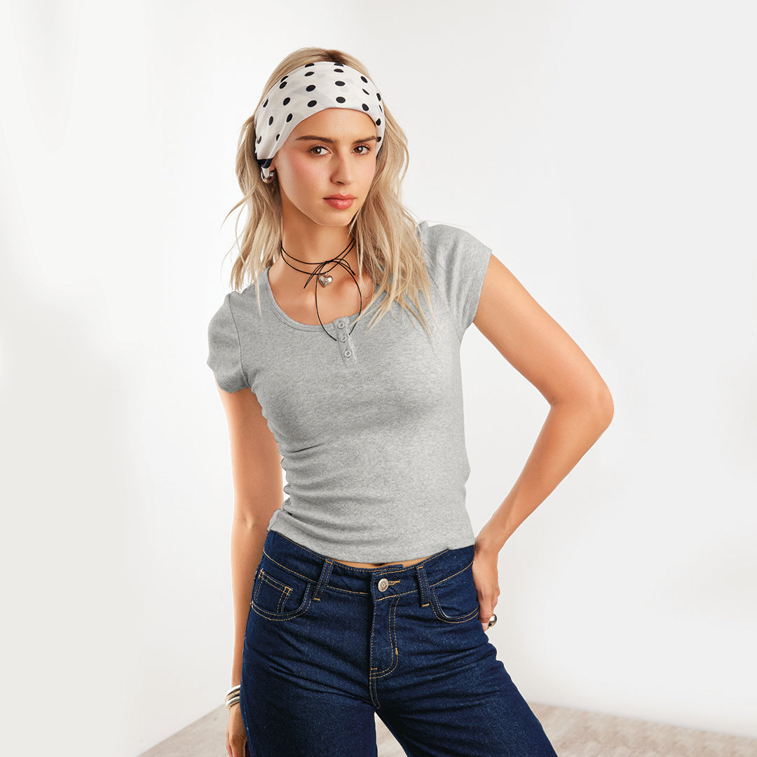 PLAYERA JASPEADA CON BOTONES GRIS 91918