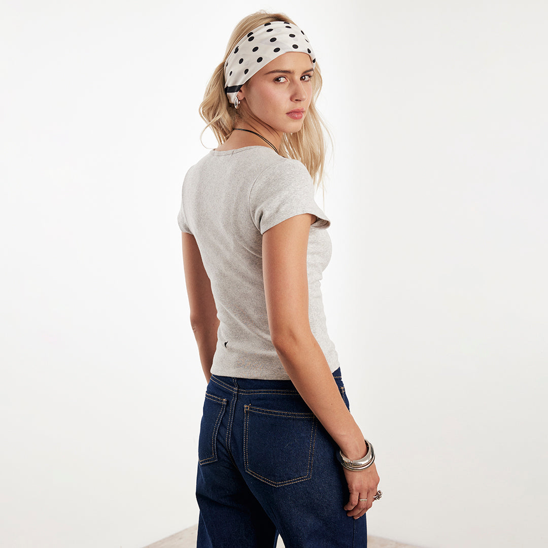 PLAYERA JASPEADA CON BOTONES GRIS 91918