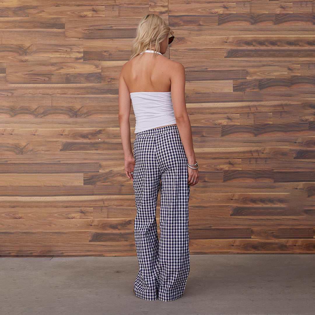 PANTALÓN RECTO CUADRO VICHY AZUL 92666