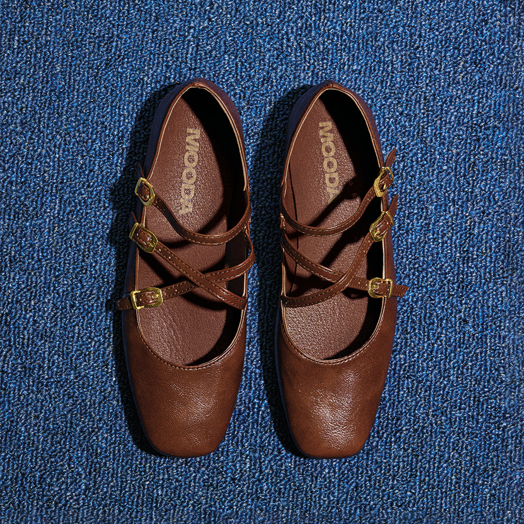 BALERINA CUADRADA TRIPLE TIRA MIEL 20797