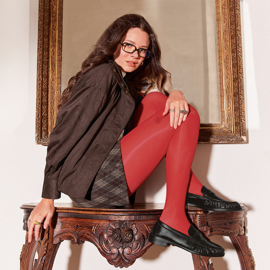 PANTIMEDIAS LISAS DE CINTURA ALTA ROJO 91089