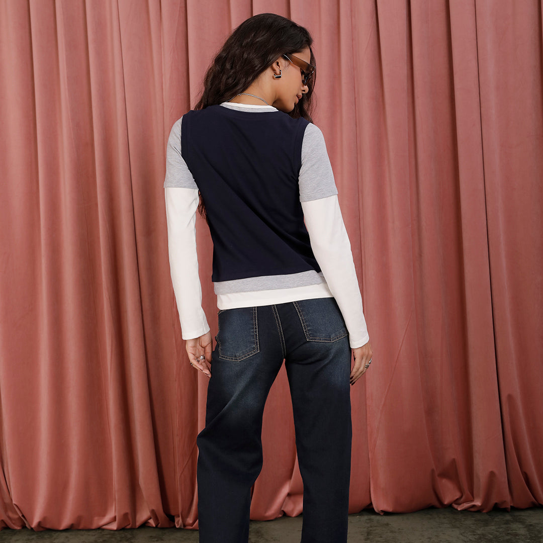BLUSA MANGA LARGA EN BLOQUES DE COLOR 66055