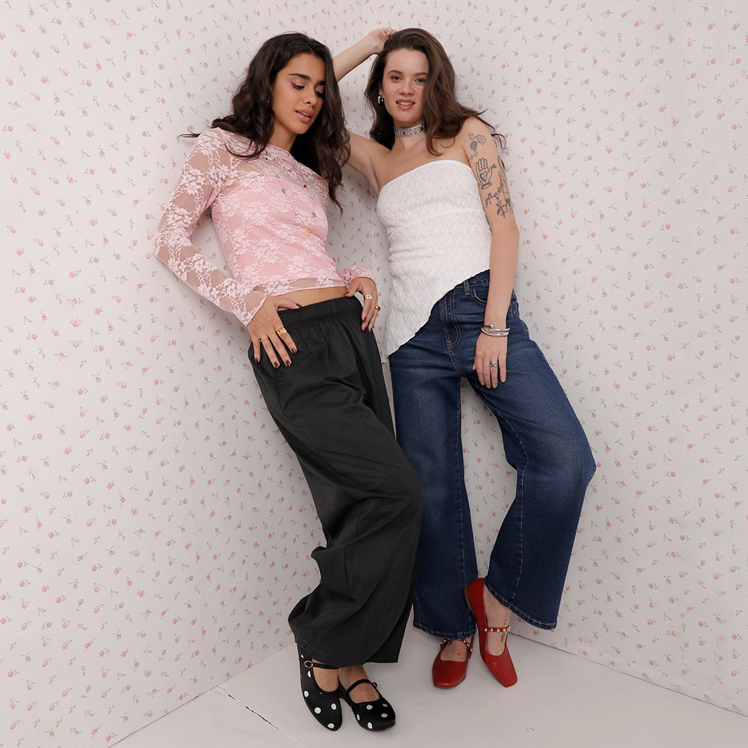 BLUSA DE ENCAJE MANGA LARGA ROSA 49087