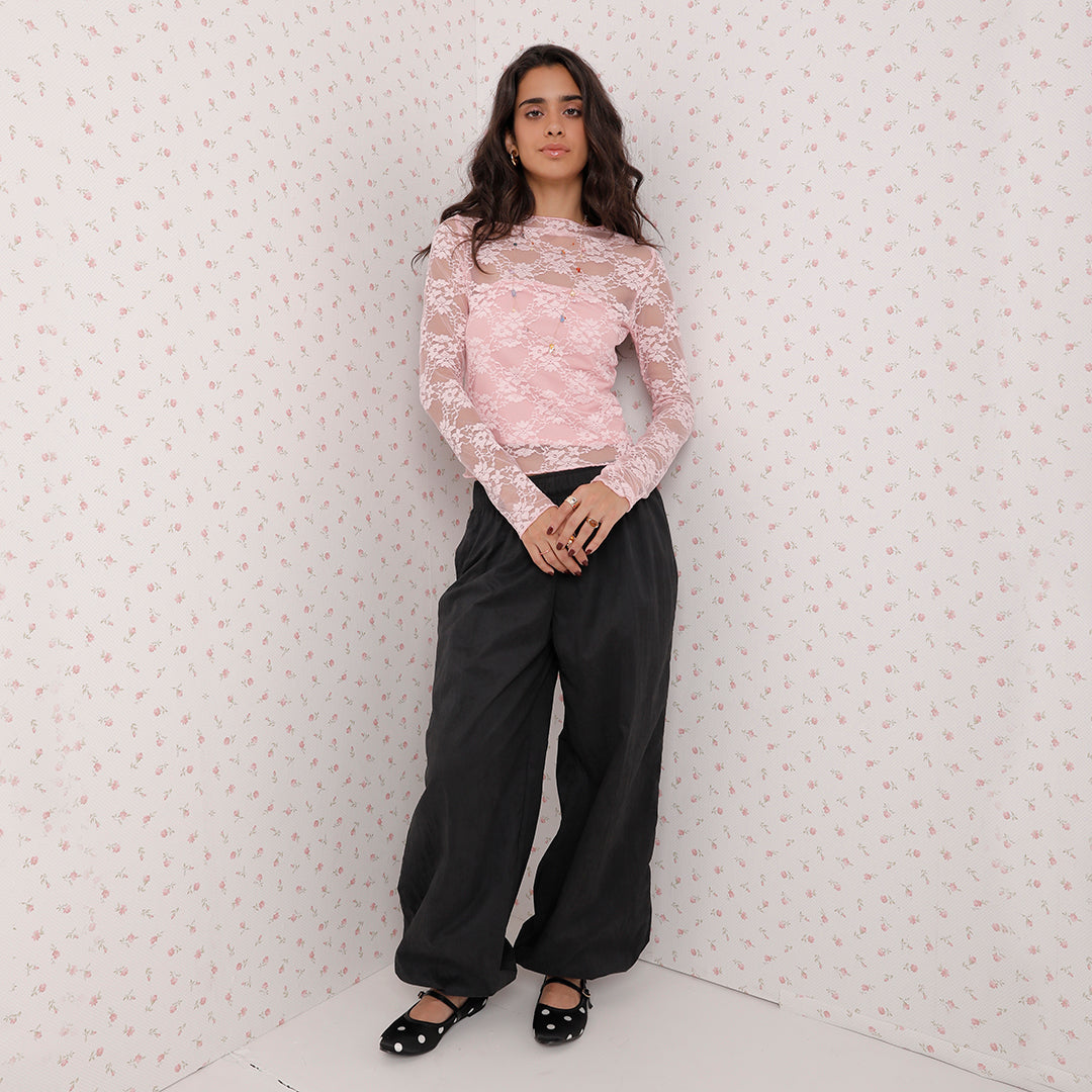 BLUSA DE ENCAJE MANGA LARGA ROSA 49087