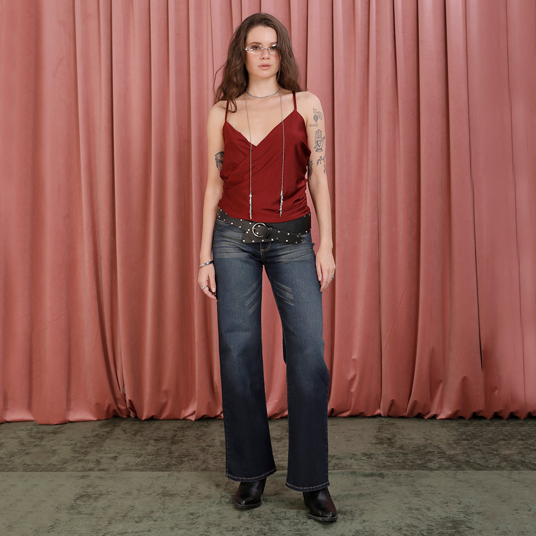 BLUSA DRAPEADA DE TIRANTES TINTO 13114